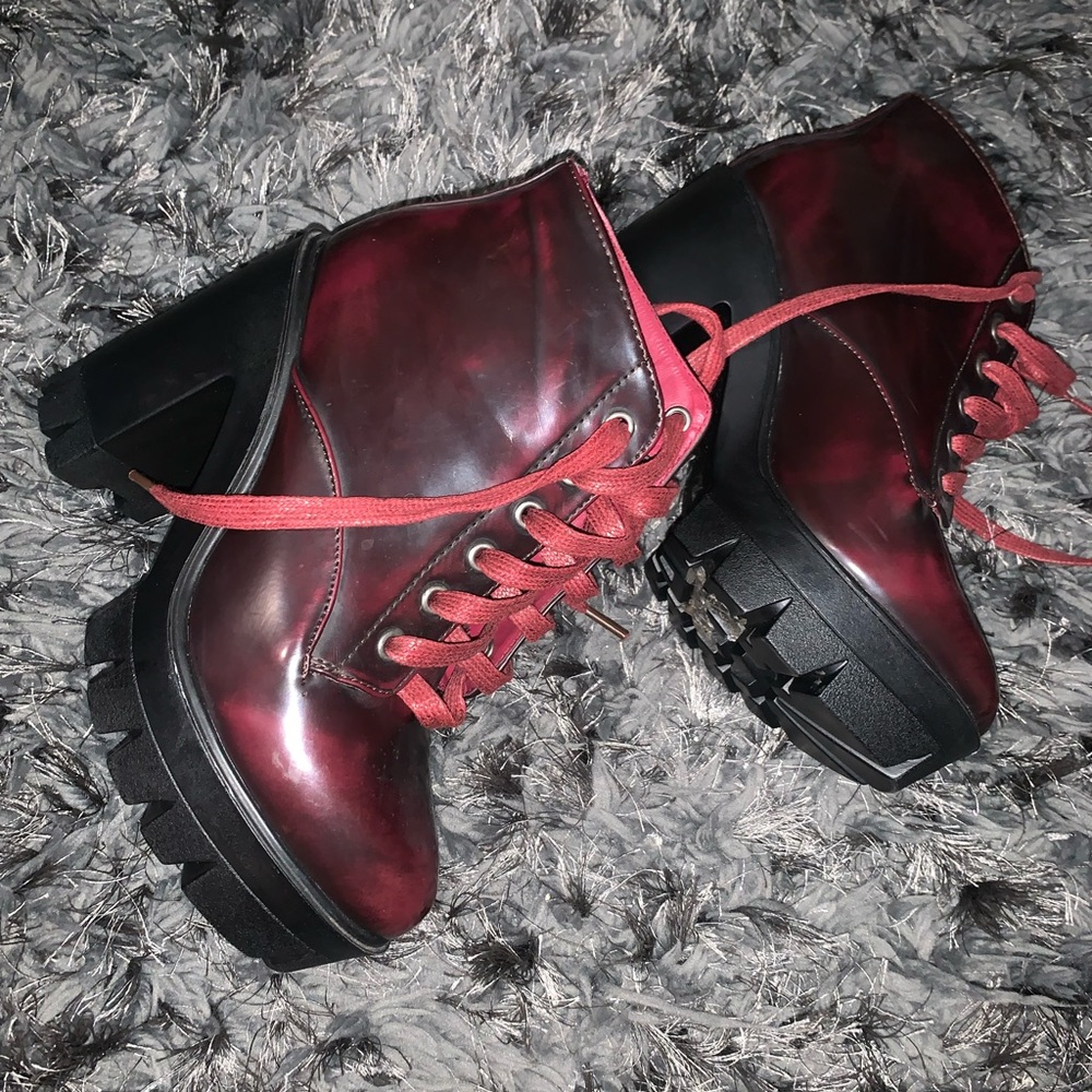 Bamboo Burgundy chunky heel boot EUR 37.5